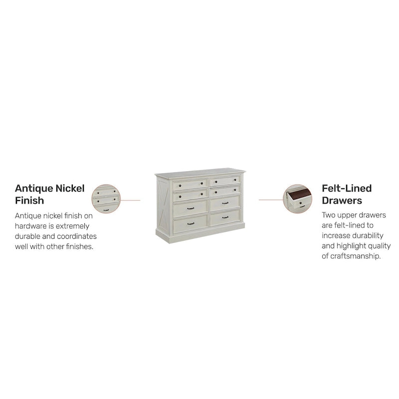 Off-White 8-Drawer Dresser, Coastal Style, 1-Person Assembly