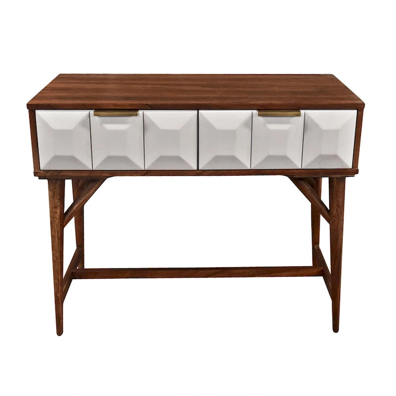 Burnished Walnut Solid Acacia Wood Console Table with 2 Drawers, for 1