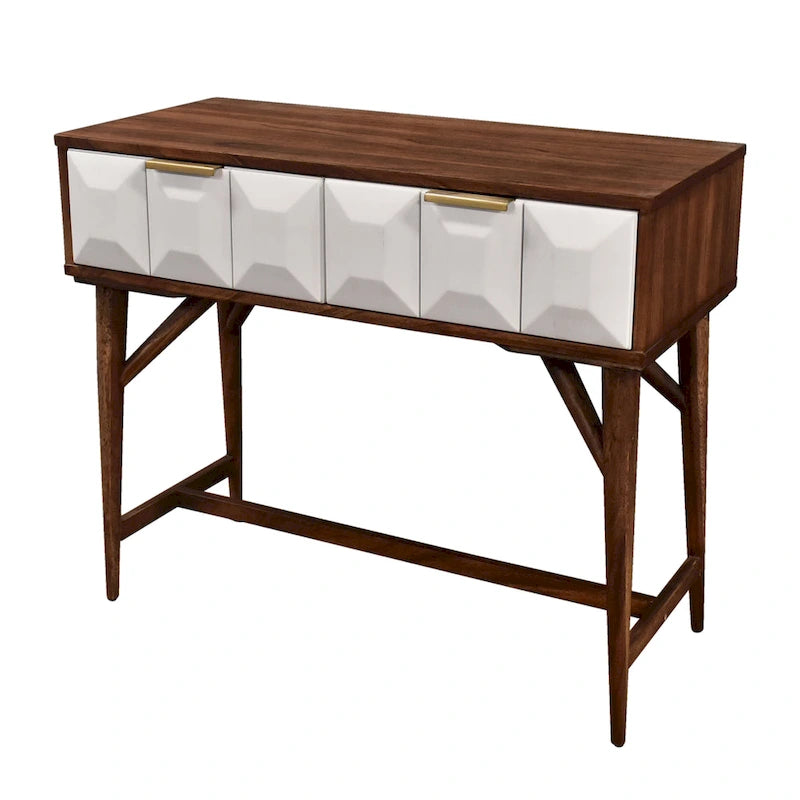 Burnished Walnut Solid Acacia Wood Console Table with 2 Drawers, for 1