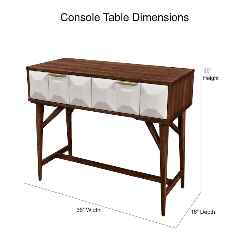 Burnished Walnut Solid Acacia Wood Console Table with 2 Drawers, for 1