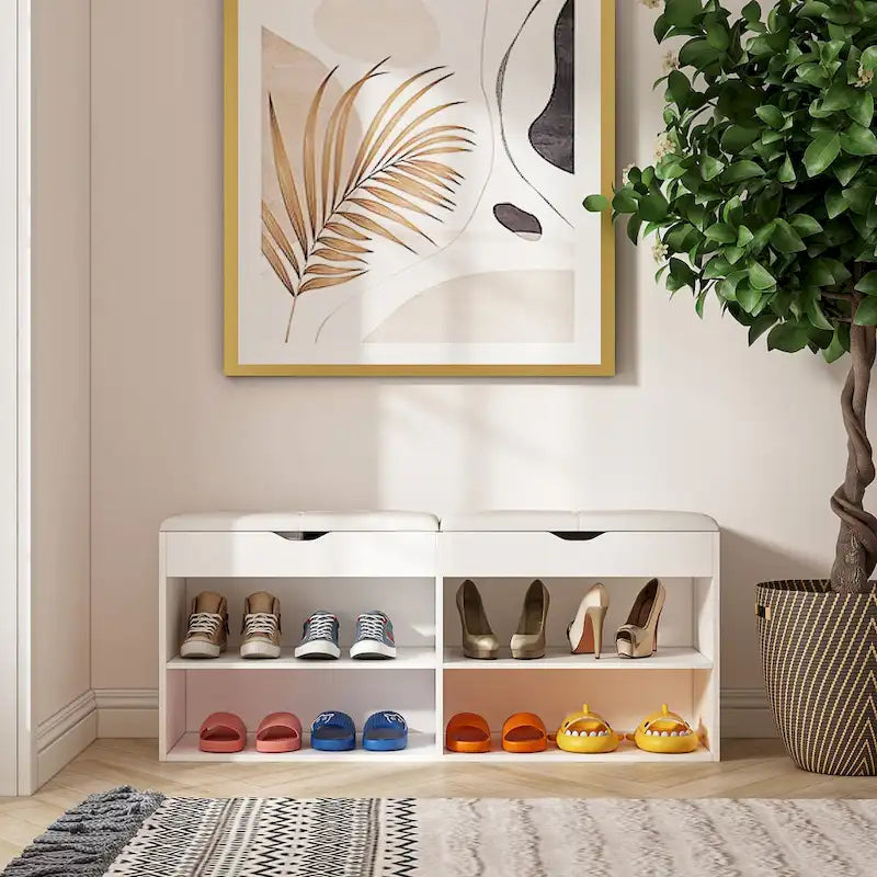 Shoe Storage Bench Padded Cushion Entryway Bench with Flip-Open Box - 47.2Wx21.2D