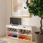 Brown Entryway Storage Bench with Padded Cushion & 2-Tier Shoe Rack, Seats 1–2