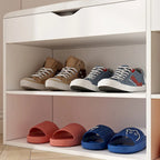 Brown Entryway Storage Bench with Padded Cushion & 2-Tier Shoe Rack, Seats 1–2