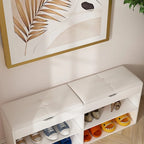 Brown Entryway Storage Bench with Padded Cushion & 2-Tier Shoe Rack, Seats 1–2