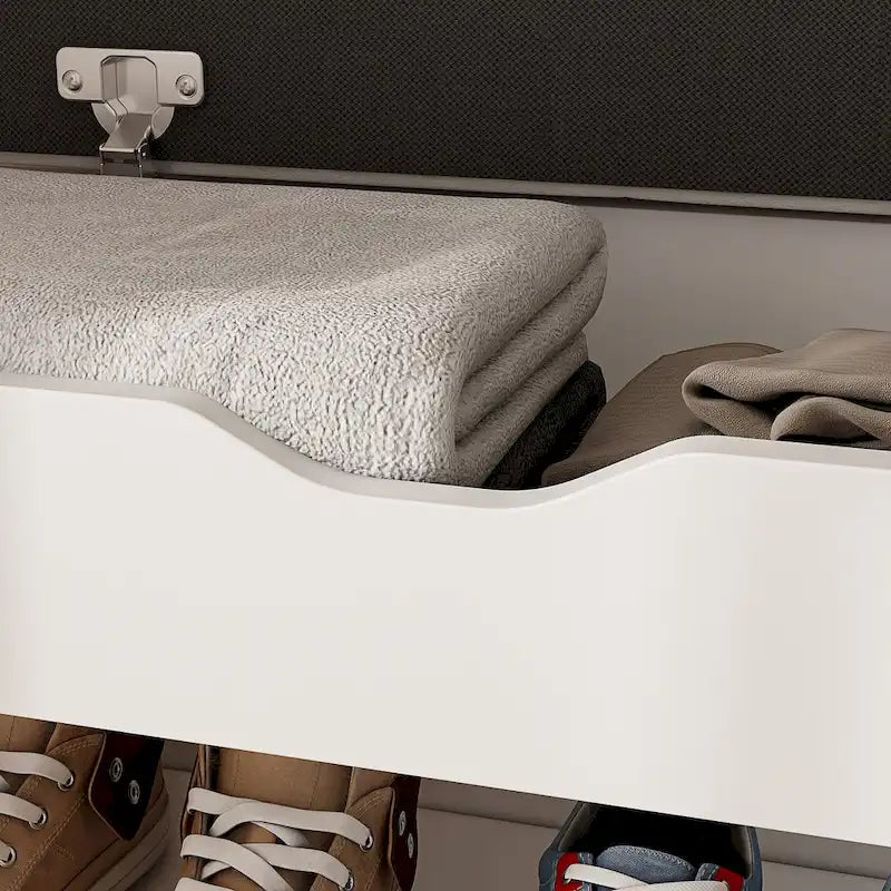 Brown Entryway Storage Bench with Padded Cushion & 2-Tier Shoe Rack, Seats 1–2