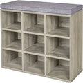 Gray Wash / Rustic Brown / White / Espresso Shoe Storage Bench with Padded Seat, 9 Cubbies, Seats 2
