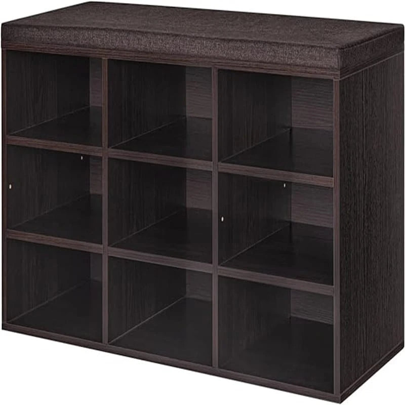 Gray Wash / Rustic Brown / White / Espresso Shoe Storage Bench with Padded Seat, 9 Cubbies, Seats 2