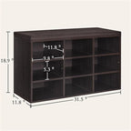 Gray Wash / Rustic Brown / White / Espresso Shoe Storage Bench with Padded Seat, 9 Cubbies, Seats 2