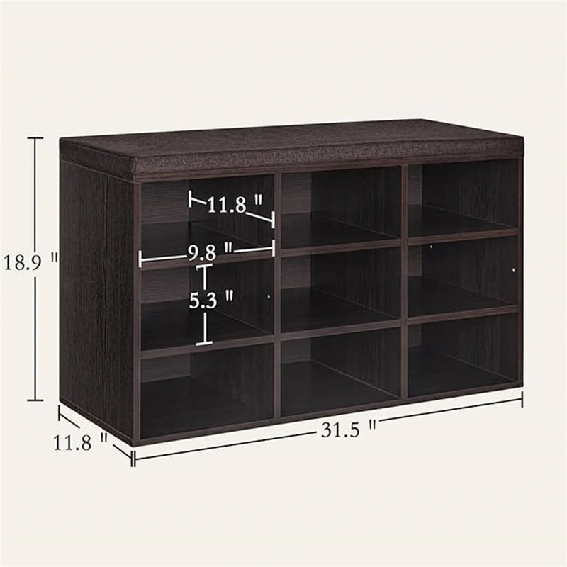 Gray Wash / Rustic Brown / White / Espresso Shoe Storage Bench with Padded Seat, 9 Cubbies, Seats 2