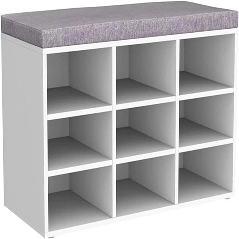 Gray Wash / Rustic Brown / White / Espresso Shoe Storage Bench with Padded Seat, 9 Cubbies, Seats 2