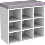 Gray Wash / Rustic Brown / White / Espresso Shoe Storage Bench with Padded Seat, 9 Cubbies, Seats 2