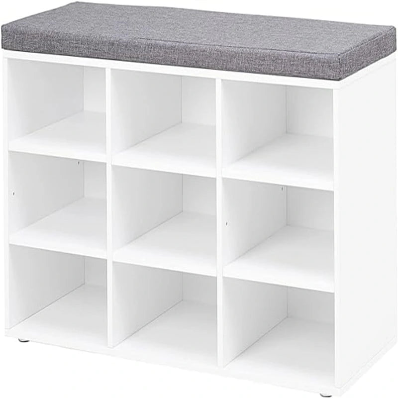 Gray Wash / Rustic Brown / White / Espresso Shoe Storage Bench with Padded Seat, 9 Cubbies, Seats 2