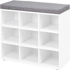 Gray Wash / Rustic Brown / White / Espresso Shoe Storage Bench with Padded Seat, 9 Cubbies, Seats 2