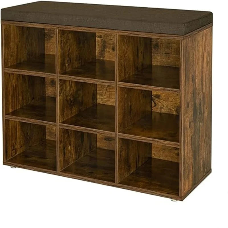 Gray Wash / Rustic Brown / White / Espresso Shoe Storage Bench with Padded Seat, 9 Cubbies, Seats 2