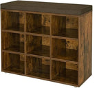 Gray Wash / Rustic Brown / White / Espresso Shoe Storage Bench with Padded Seat, 9 Cubbies, Seats 2