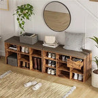 Gray Wash / Rustic Brown / White / Espresso Shoe Storage Bench with Padded Seat, 9 Cubbies, Seats 2