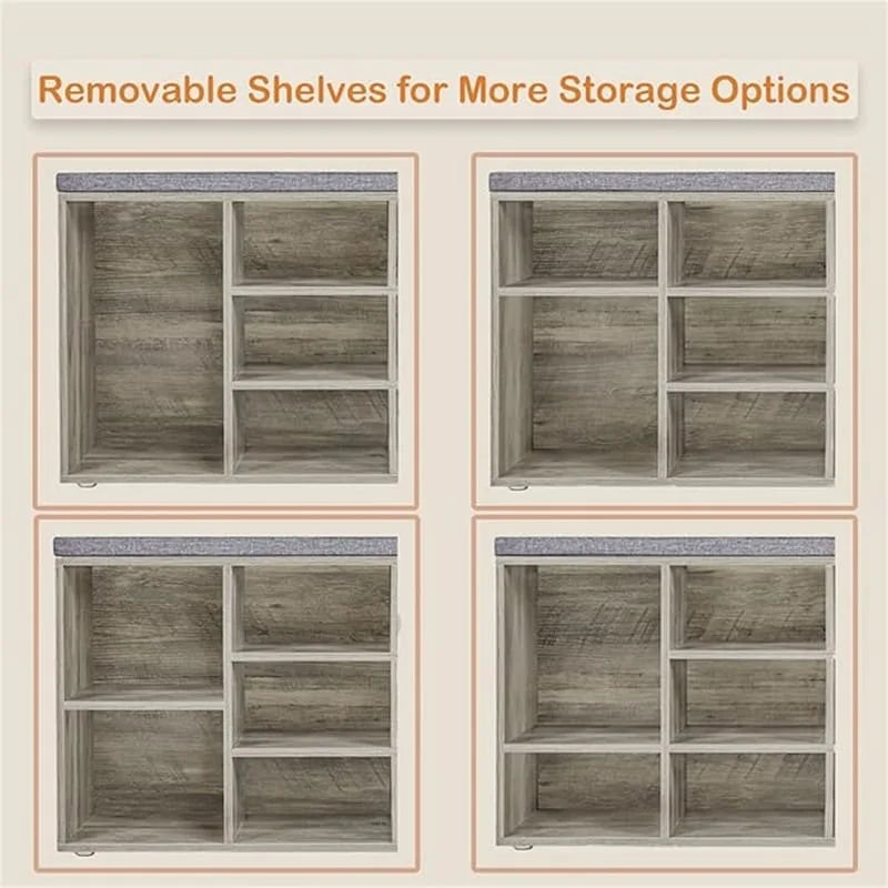 Gray Wash / Rustic Brown / White / Espresso Shoe Storage Bench with Padded Seat, 9 Cubbies, Seats 2