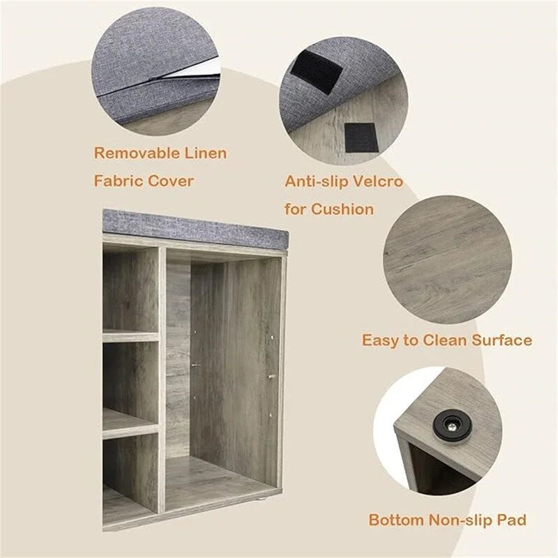 Gray Wash / Rustic Brown / White / Espresso Shoe Storage Bench with Padded Seat, 9 Cubbies, Seats 2