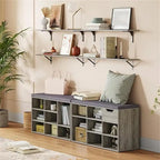 Gray Wash / Rustic Brown / White / Espresso Shoe Storage Bench with Padded Seat, 9 Cubbies, Seats 2