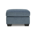 Crosshatch Ottoman, Blue/Beige, 1-Seat, 30"W × 24"D × 20"H