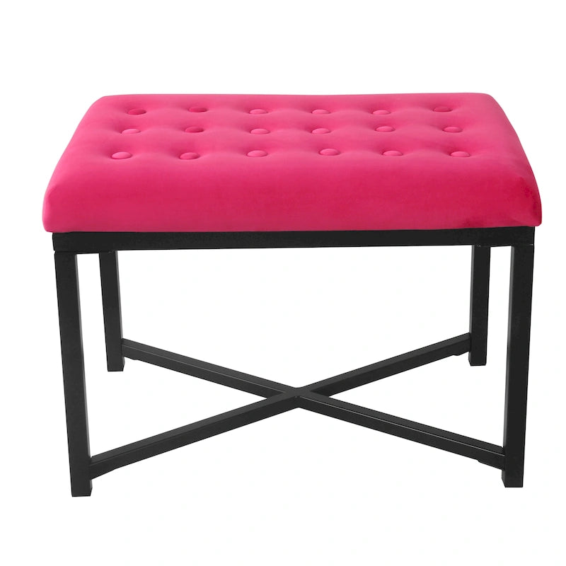 Silver / Black / Pink / Deep Pink Velvet Tufted Ottoman – Single Seat
