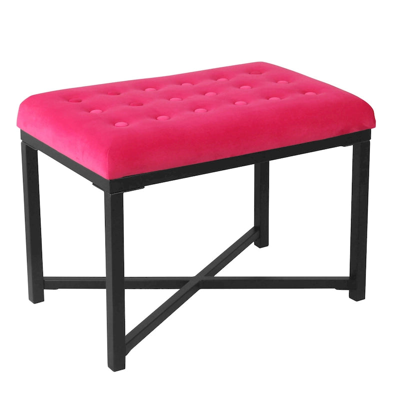 Silver / Black / Pink / Deep Pink Velvet Tufted Ottoman – Single Seat