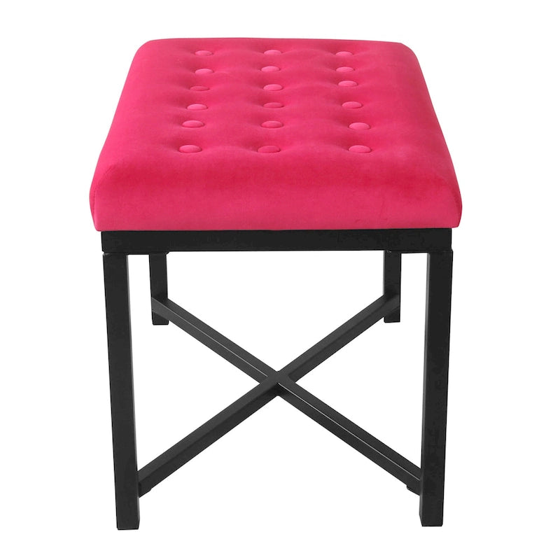 Silver / Black / Pink / Deep Pink Velvet Tufted Ottoman – Single Seat