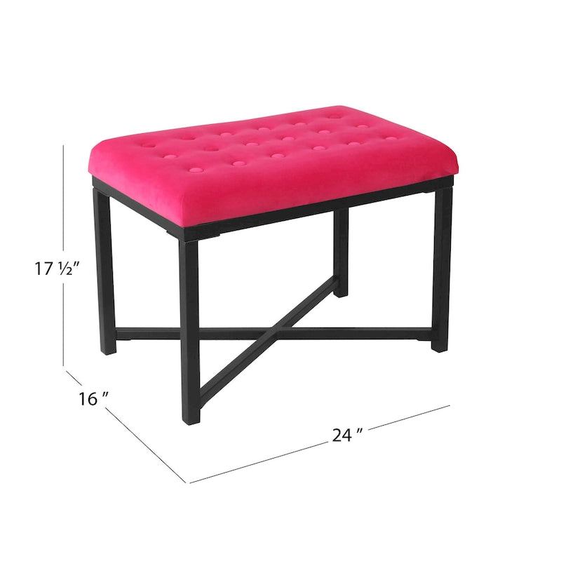 Silver / Black / Pink / Deep Pink Velvet Tufted Ottoman – Single Seat