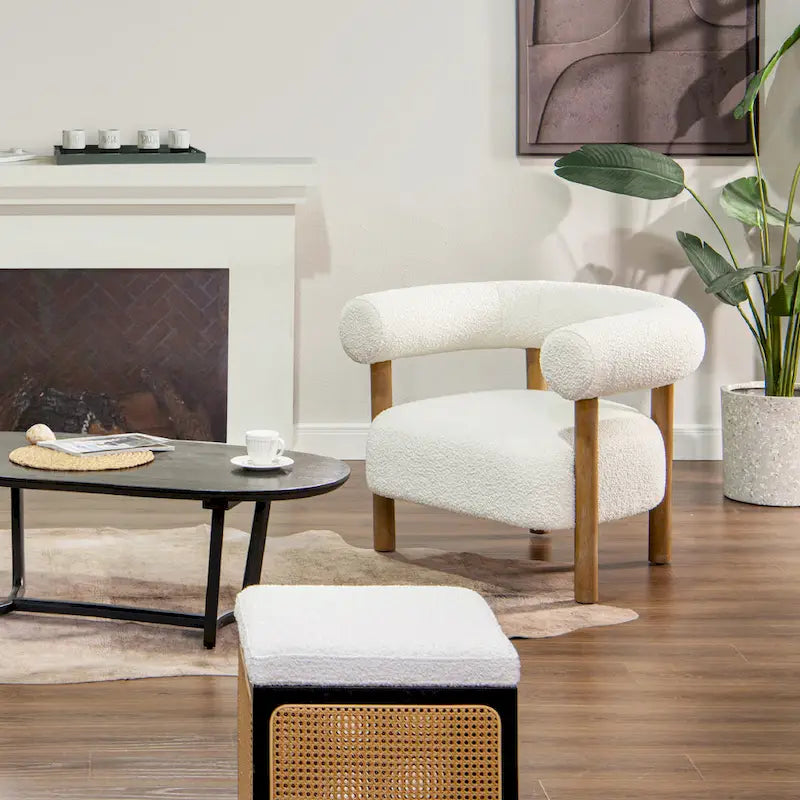 Ivory White Boucle Barrel Accent Chair – Single / Set of 2