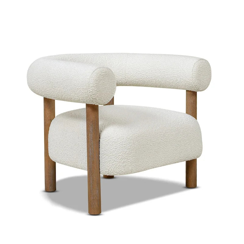 Ivory White Boucle Barrel Accent Chair – Single / Set of 2