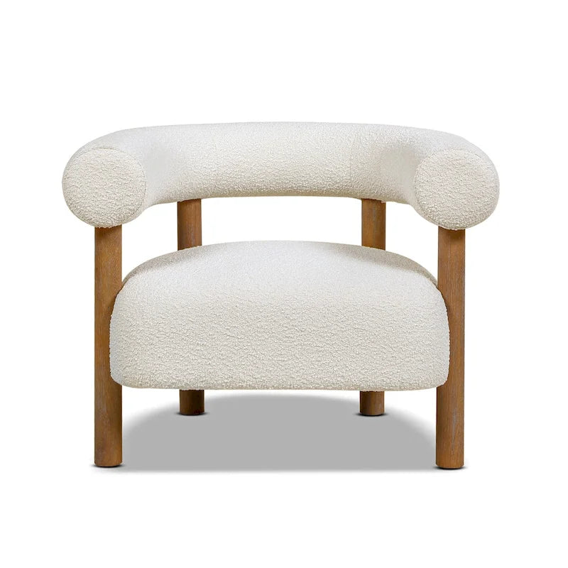 Ivory White Boucle Barrel Accent Chair – Single / Set of 2