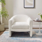 Boucle Upholstered Barrel Accent Chair, 31.2"W, Single Seat, Solid Wood Frame