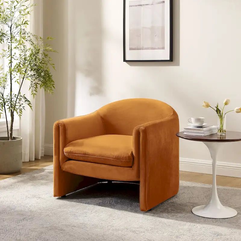 Boucle Upholstered Barrel Accent Chair, 31.2"W, Single Seat, Solid Wood Frame
