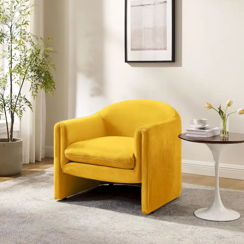 Boucle Upholstered Barrel Accent Chair, 31.2"W, Single Seat, Solid Wood Frame