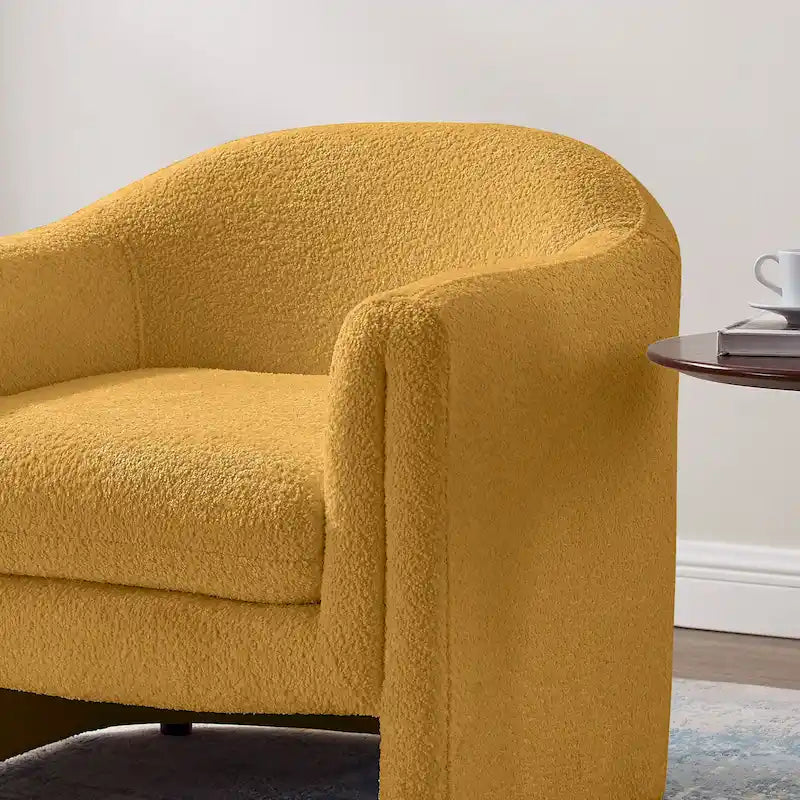 Boucle Upholstered Barrel Accent Chair, 31.2"W, Single Seat, Solid Wood Frame