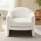Boucle Upholstered Barrel Accent Chair, 31.2"W, Single Seat, Solid Wood Frame
