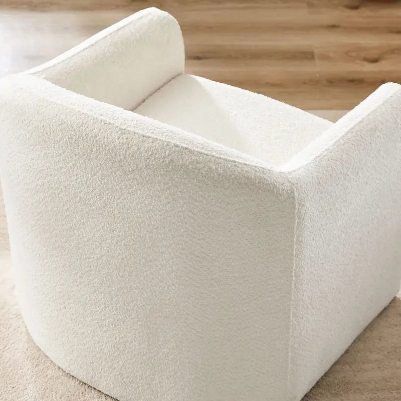 Boucle Upholstered Barrel Accent Chair, 31.2"W, Single Seat, Solid Wood Frame