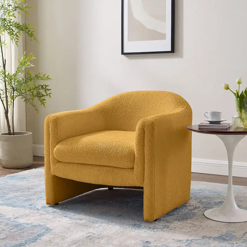 Boucle Upholstered Barrel Accent Chair, 31.2"W, Single Seat, Solid Wood Frame
