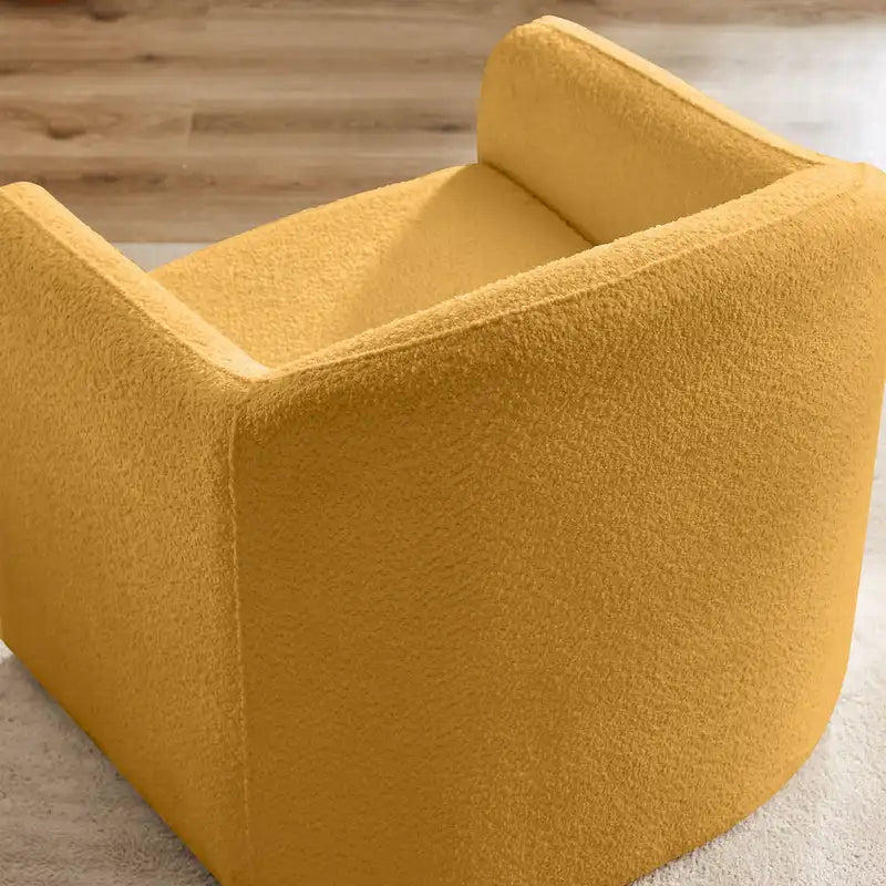 Boucle Upholstered Barrel Accent Chair, 31.2"W, Single Seat, Solid Wood Frame