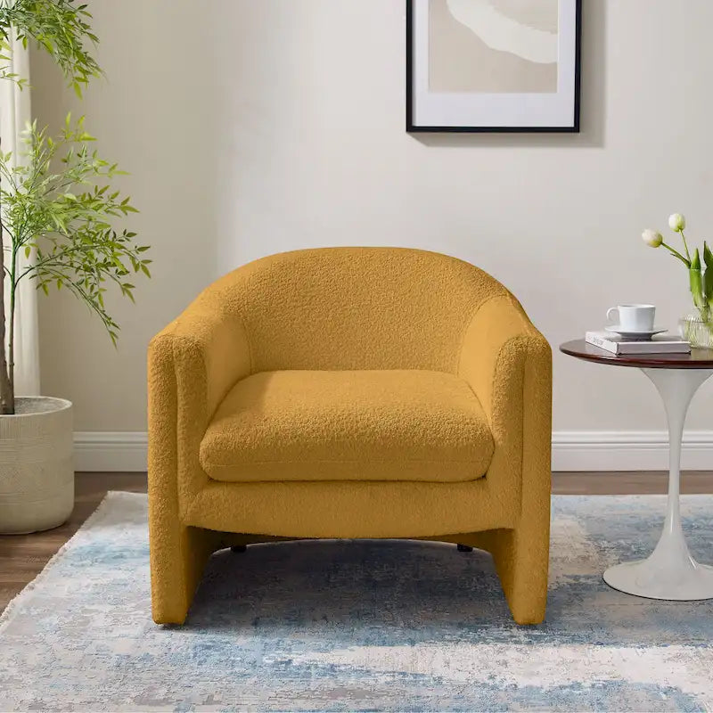 Boucle Upholstered Barrel Accent Chair, 31.2"W, Single Seat, Solid Wood Frame