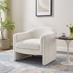 Boucle Upholstered Barrel Accent Chair, 31.2"W, Single Seat, Solid Wood Frame