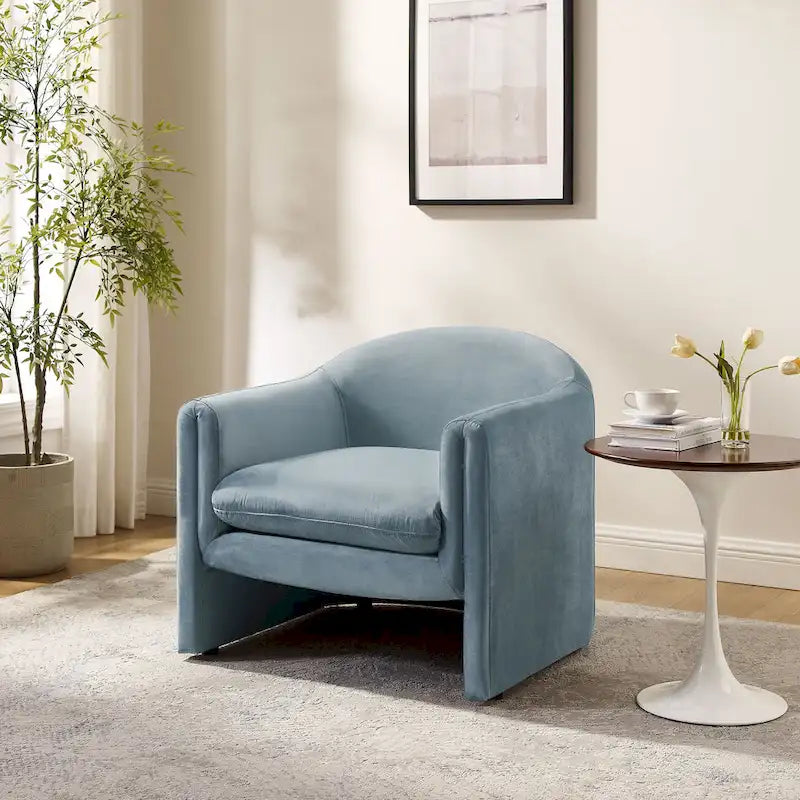 Boucle Upholstered Barrel Accent Chair, 31.2"W, Single Seat, Solid Wood Frame