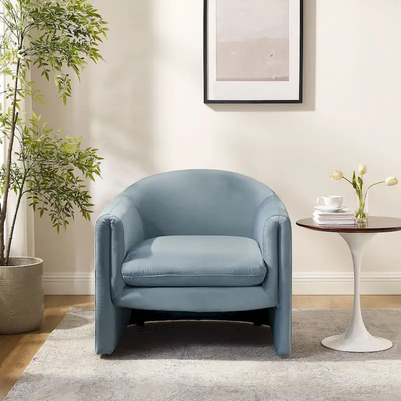 Boucle Upholstered Barrel Accent Chair, 31.2"W, Single Seat, Solid Wood Frame