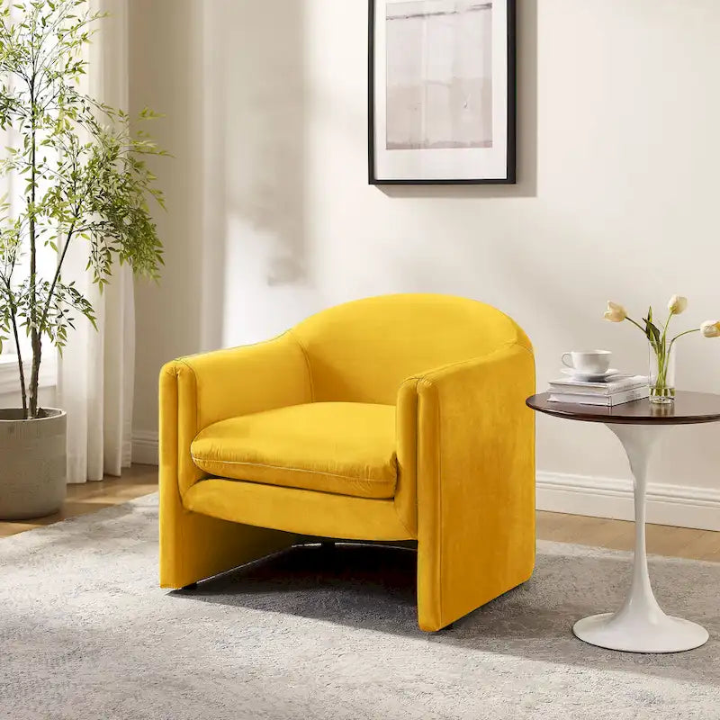 Boucle Upholstered Barrel Accent Chair, 31.2"W, Single Seat, Solid Wood Frame