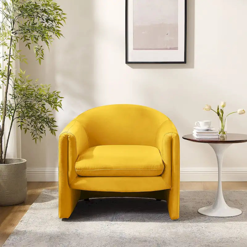 Boucle Upholstered Barrel Accent Chair, 31.2"W, Single Seat, Solid Wood Frame