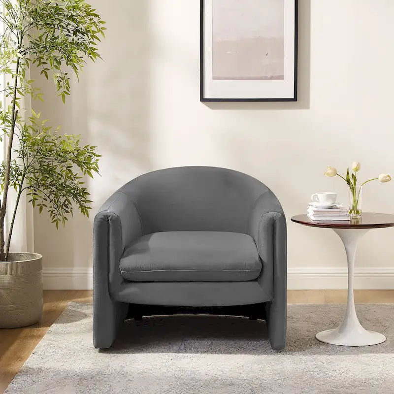 Boucle Upholstered Barrel Accent Chair, 31.2"W, Single Seat, Solid Wood Frame