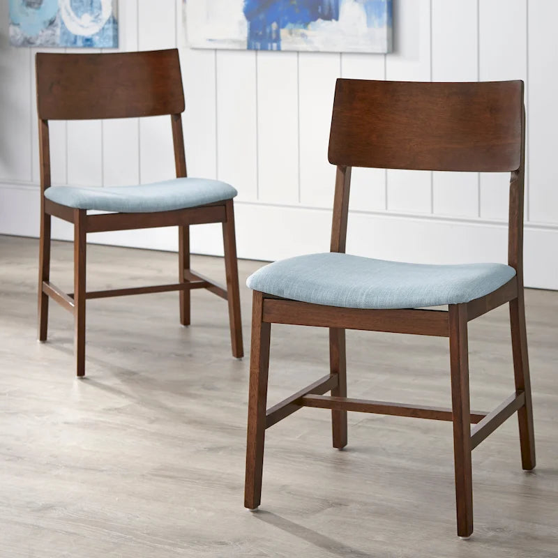 Grey / Light Blue Mid-Century Solid Wood Dining Chair, Set of 2