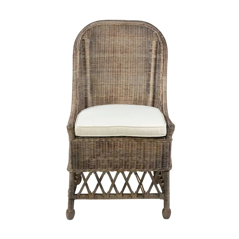 White / Grey Armless Rattan Dining Chair with Cushion – Seats 1