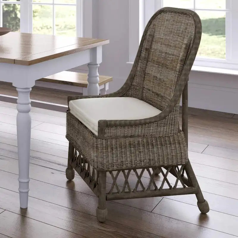 White / Grey Armless Rattan Dining Chair with Cushion – Seats 1