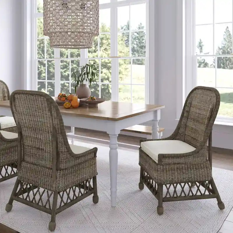 White / Grey Armless Rattan Dining Chair with Cushion – Seats 1